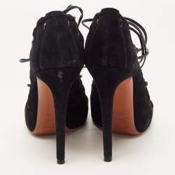 Alaia Black Suede Scallop Trim Open Toe Pumps Size 39.5