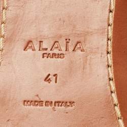 Alaia Beige Raffia Studded Ankle Tie Flats Size 41