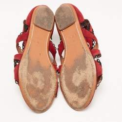 Alaia Burgundy Suede Scallop Trim Eyelet Embellished Ankle Cuff Flat Sandals Size 39