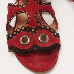 Alaia Burgundy Suede Scallop Trim Eyelet Embellished Ankle Cuff Flat Sandals Size 39