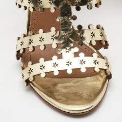 Pre Owned Alaia Gold Leather Strappy Sandals Size 38.5