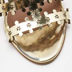 Pre Owned Alaia Gold Leather Strappy Sandals Size 38.5