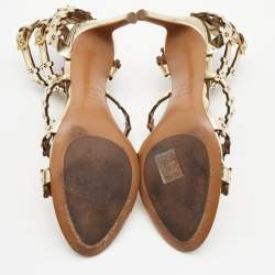 Pre Owned Alaia Gold Leather Strappy Sandals Size 38.5