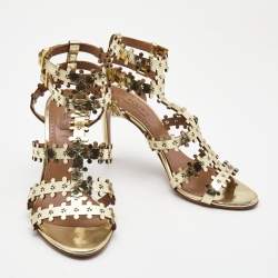 Pre Owned Alaia Gold Leather Strappy Sandals Size 38.5