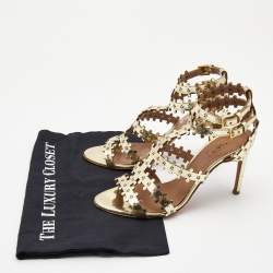 Pre Owned Alaia Gold Leather Strappy Sandals Size 38.5