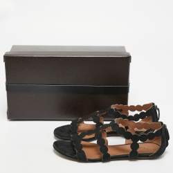 Alaia Black Suede Scallop Flat Sandals Size 39