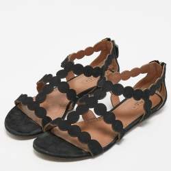 Alaia Black Suede Scallop Flat Sandals Size 39