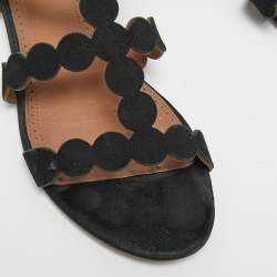 Alaia Black Suede Scallop Flat Sandals Size 39