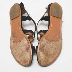 Alaia Black Suede Scallop Flat Sandals Size 39