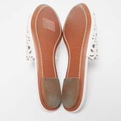 Alaia White Leather Flat Slides Size 37  