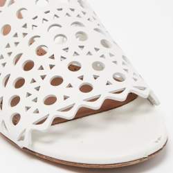 Alaia White Leather Flat Slides Size 37  