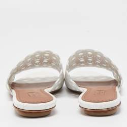 Alaia White Leather Flat Slides Size 37  