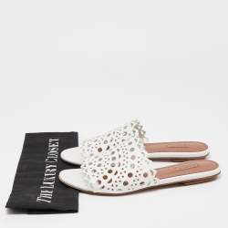 Alaia White Leather Flat Slides Size 37  