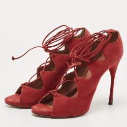 Alaia Red Suede Lace Up Pumps Size 39 