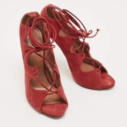 Alaia Red Suede Lace Up Pumps Size 39 
