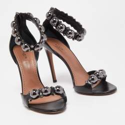 Pre Owned Alaia Black Leather Chamois Bombe Ankle Cuff Sandals Size 38