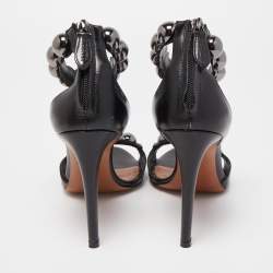 Pre Owned Alaia Black Leather Chamois Bombe Ankle Cuff Sandals Size 38