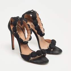 Alaia Black Suede Bombe Ankle Strap Sandals Size 