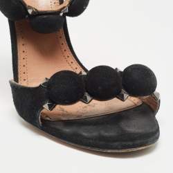 Alaia Black Suede Bombe Ankle Strap Sandals Size 