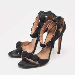 Alaia Black Suede Bombe Ankle Strap Sandals Size 