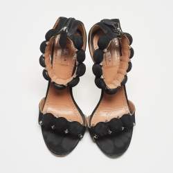 Alaia Black Suede Bombe Ankle Strap Sandals Size 