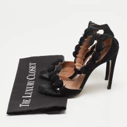 Alaia Black Suede Bombe Ankle Strap Sandals Size 