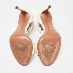 Pre Owned Alaia Off White Patent Leather Bombe Ankle Strap Sandals Size 38.5