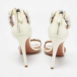 Pre Owned Alaia Off White Patent Leather Bombe Ankle Strap Sandals Size 38.5