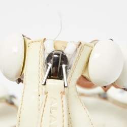 Pre Owned Alaia Off White Patent Leather Bombe Ankle Strap Sandals Size 38.5