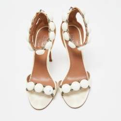 Pre Owned Alaia Off White Patent Leather Bombe Ankle Strap Sandals Size 38.5