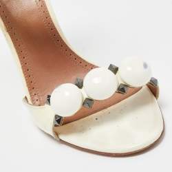 Pre Owned Alaia Off White Patent Leather Bombe Ankle Strap Sandals Size 38.5