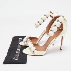 Pre Owned Alaia Off White Patent Leather Bombe Ankle Strap Sandals Size 38.5