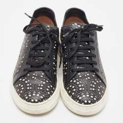 Pre Owned Alaia Black Laser Cut Leather Low Top Sneakers Size 36