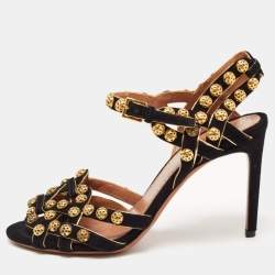Alaia Black Suede Studded Ankle Strap Sandals Size 39