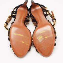 Alaia Black Suede Studded Ankle Strap Sandals Size 39