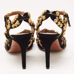 Alaia Black Suede Studded Ankle Strap Sandals Size 39