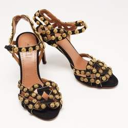 Alaia Black Suede Studded Ankle Strap Sandals Size 39