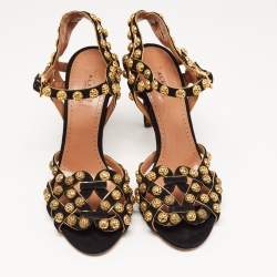 Alaia Black Suede Studded Ankle Strap Sandals Size 39