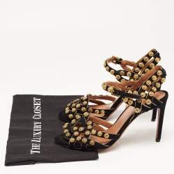 Alaia Black Suede Studded Ankle Strap Sandals Size 39