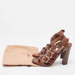 Pre Owned Alaia Brown Leather Ankle Strap Sandals Size 36
