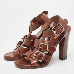 Pre Owned Alaia Brown Leather Ankle Strap Sandals Size 36