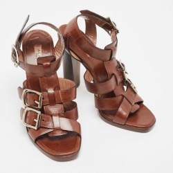 Pre Owned Alaia Brown Leather Ankle Strap Sandals Size 36