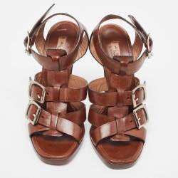 Pre Owned Alaia Brown Leather Ankle Strap Sandals Size 36