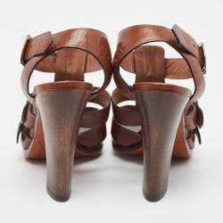 Pre Owned Alaia Brown Leather Ankle Strap Sandals Size 36
