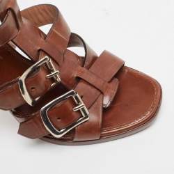 Pre Owned Alaia Brown Leather Ankle Strap Sandals Size 36