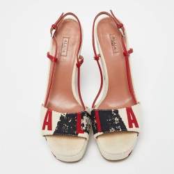 Aliaia Tricolor Printed Canvas and Patent Leather Wedge Platform Slingback Sandals Size 38