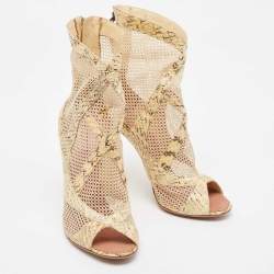 Alaia Cream Python and Mesh Zipper Booties Size 38