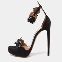 Alaia Black Suede Platform Ankle Strap Sandals Size 38