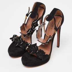 Alaia Black Suede Platform Ankle Strap Sandals Size 38