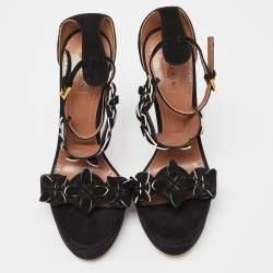 Alaia Black Suede Platform Ankle Strap Sandals Size 38